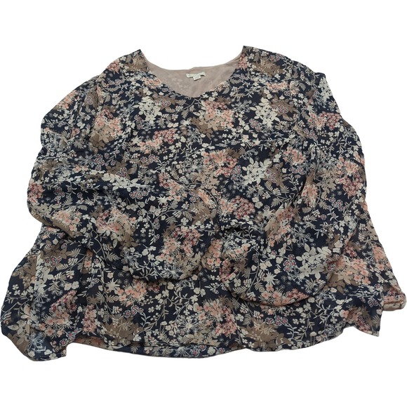 EST. 1946 Tops - EST. 1946 Womens Plus 18/20W Navy Floral V-Neck Chiffon Blouse Bubble Sleeve